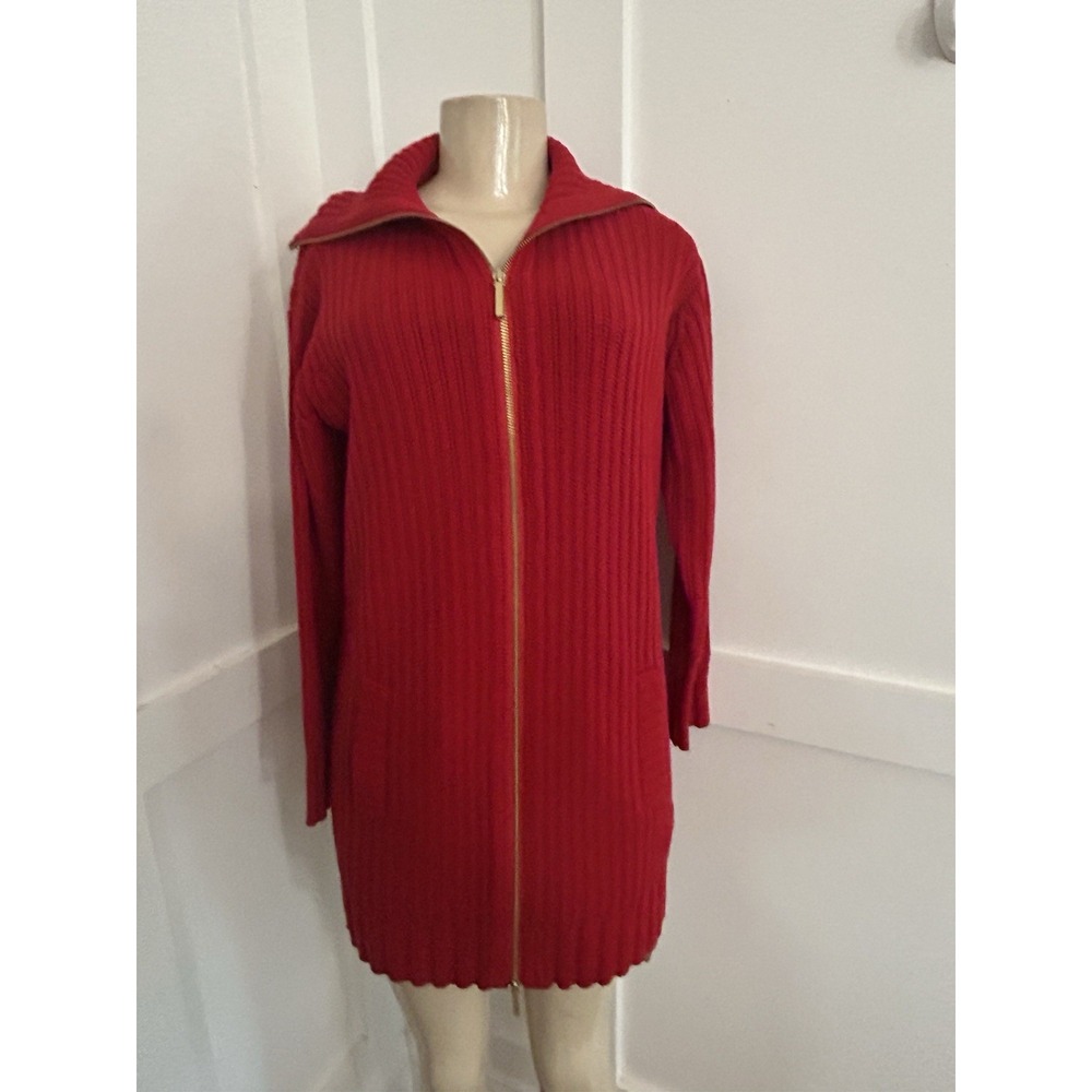 Vtg W By Worth 100% Wool Red Long Zippered Cardigan/Jacket Size S M